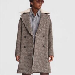 Rag & Bone Mina Houndstooth Brown Plaid Wool Coat XL